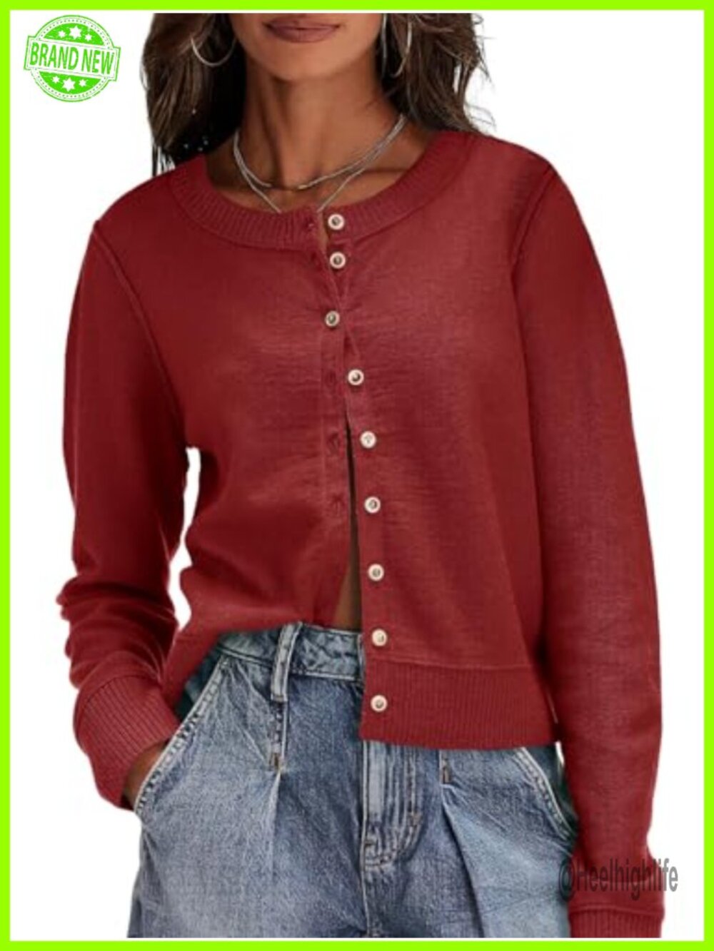 Saodimallsu Lightweight Button Down Cardigan Sweater Crew Neck Open Front Knit